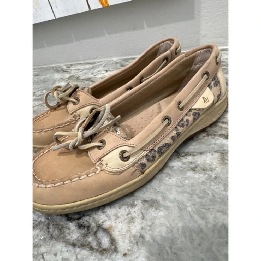 Sperry Top-Sider Angelfish Leopard Sequined Boat Shoes-Brown/Tan-Women sz‎ 7.5M